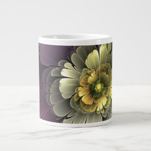 Taza De Café Gigante Flor Fractal Abstracta Moderna Purpura Gris Khaki