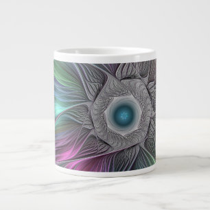 Taza De Café Gigante Flor grande colorida Resumen arte fractal trippy