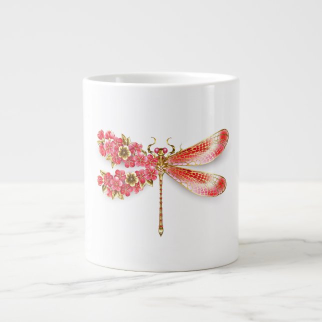 Taza De Café Gigante Flor libélula con sakura de joyas (Frente)