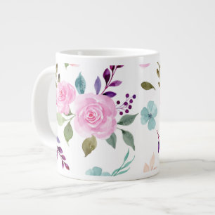 Taza De Café Gigante Flor rosa acuarela transparente