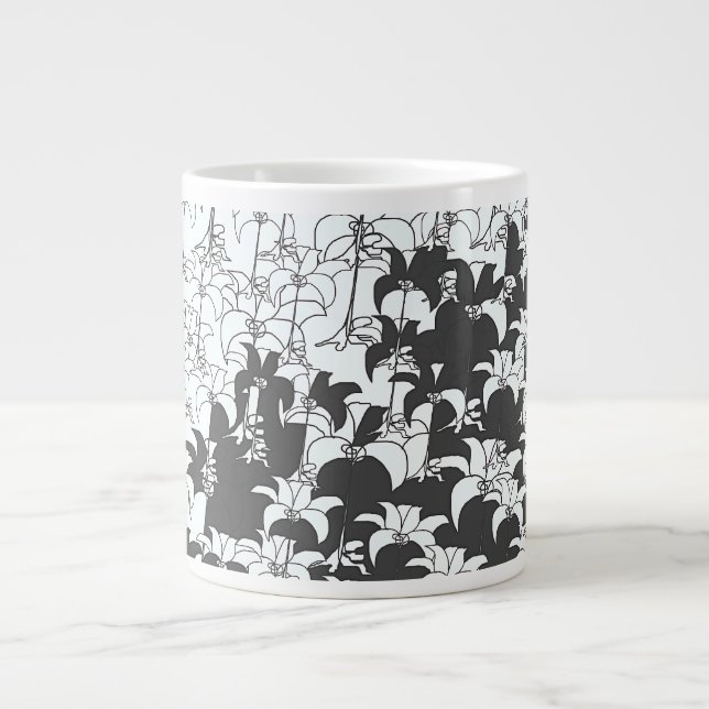 Taza De Café Gigante Flora blanca negra (Frente)