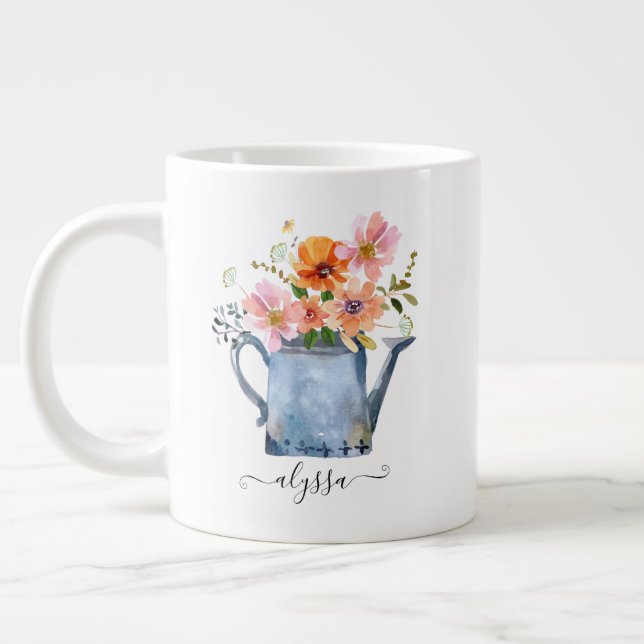 Taza De Café Gigante Floral acuática pintada a mano (Izquierda)