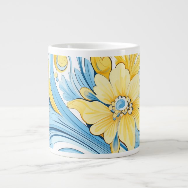 Taza De Café Gigante Floral art pattern Extra-Large Mug (Frente)