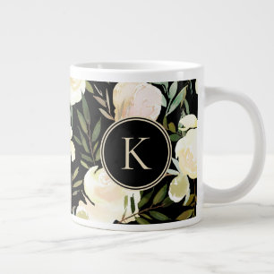 Taza De Café Gigante Floral blanca y verde color de agua romántica