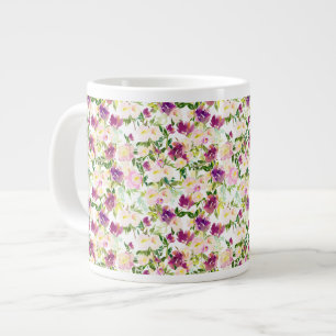 Taza De Café Gigante Floral color de agua morado color morado rosado de