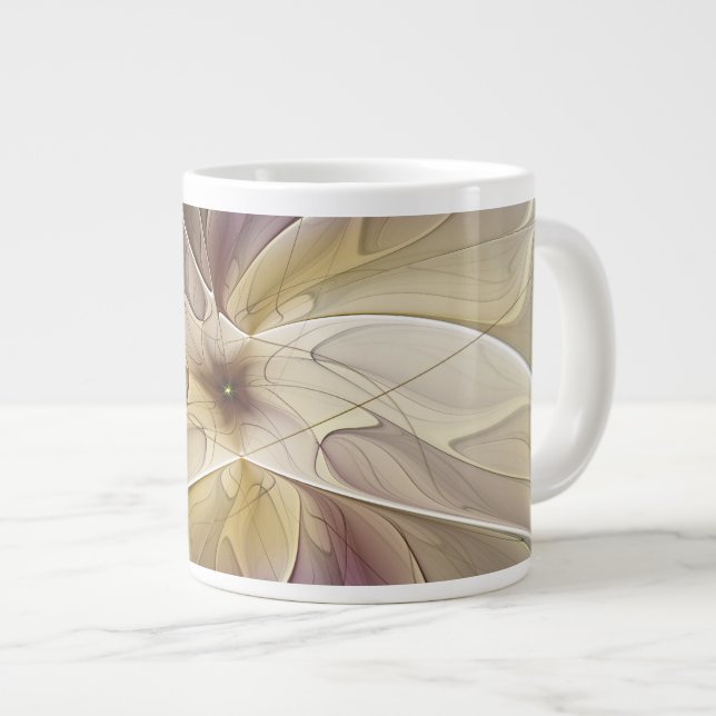 Taza De Café Gigante Floral Fantasía Oro berenjena Resumen Arte Fractal (Derecha)