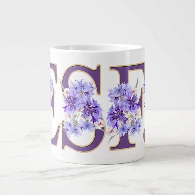 Taza de café gigante floral femenina de la letra (Frente)