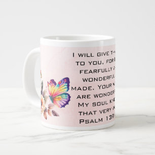 Taza De Café Gigante Floral mariposa Gratitude Bible Verse