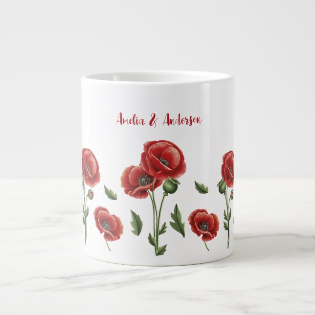 Taza De Café Gigante Floral personalizada de pipetas rojas (Frente)