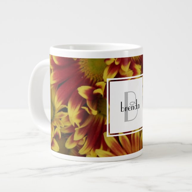 Taza De Café Gigante Floral personalizada, margarita amarilla con nombr (Izquierda)