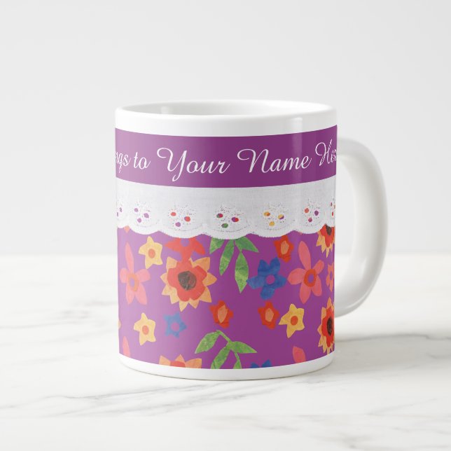 Taza De Café Gigante Floral personalizado sobre magenta, café de imitac (Derecha)