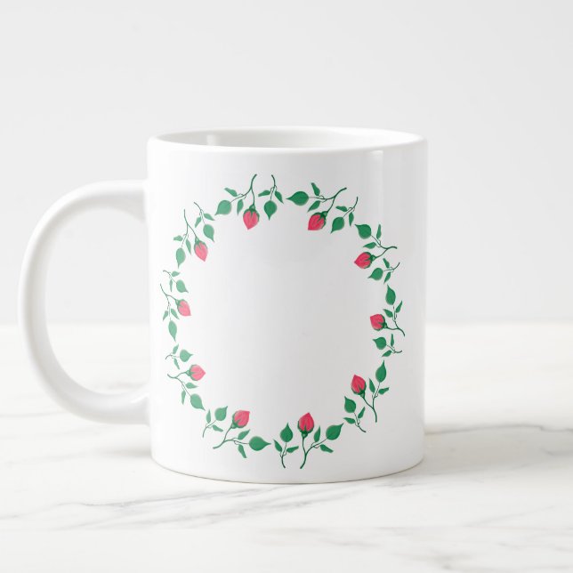 Taza De Café Gigante Floral round frame with pink rose flowers (Izquierda)