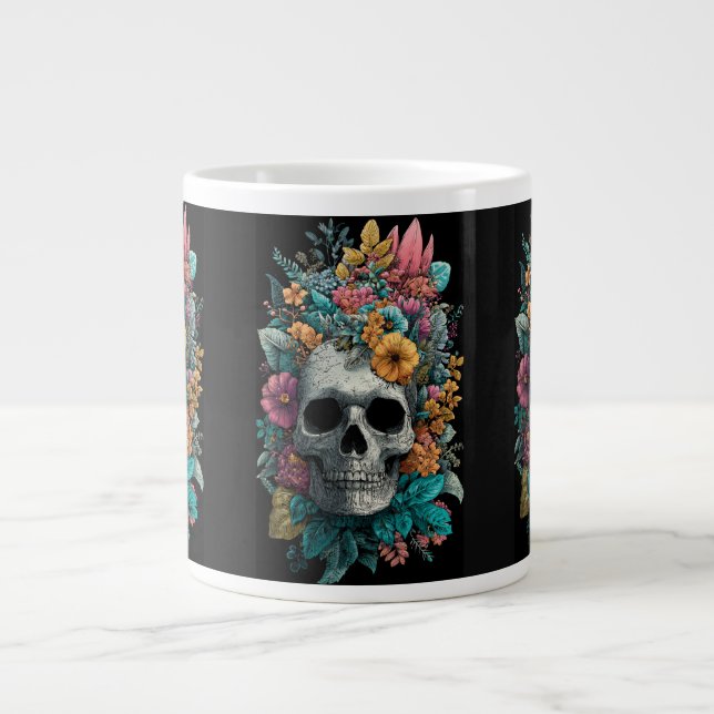 Taza De Café Gigante Floral Skull – Goth Botanical Art Specialty Mug (Frente)