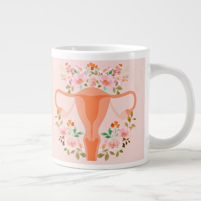 Taza De Café Gigante Floral Uterus Mug- (Peach) (Derecha)