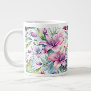 Taza De Café Gigante Floral Watercolor Lilies Pink