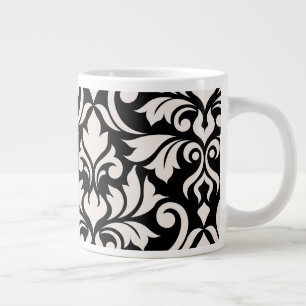Taza De Café Gigante Florecer arte Damask que yo crema en negro
