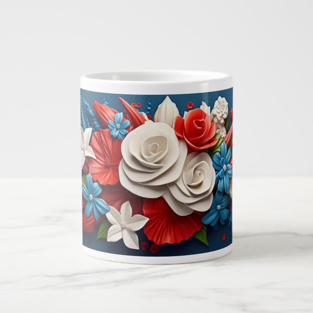 Taza De Café Gigante Flores 3D vibrantes (Frente)