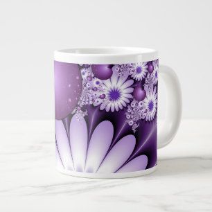 Taza De Café Gigante Flores abstractas y fractales cardíacos en el amor