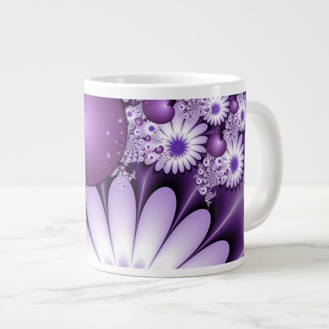 Taza De Café Gigante Flores abstractas y fractales cardíacos en el amor (Derecha)