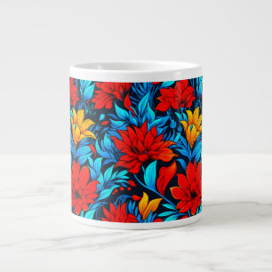 Taza De Café Gigante Flores amarillas rojas florales Patrón-13075