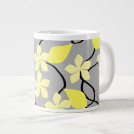Taza De Café Gigante Flores amarillas y grises. Modelo floral