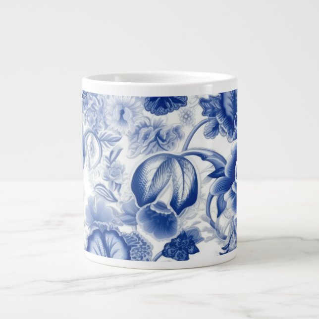 Taza De Café Gigante Flores azul índigo (Frente)