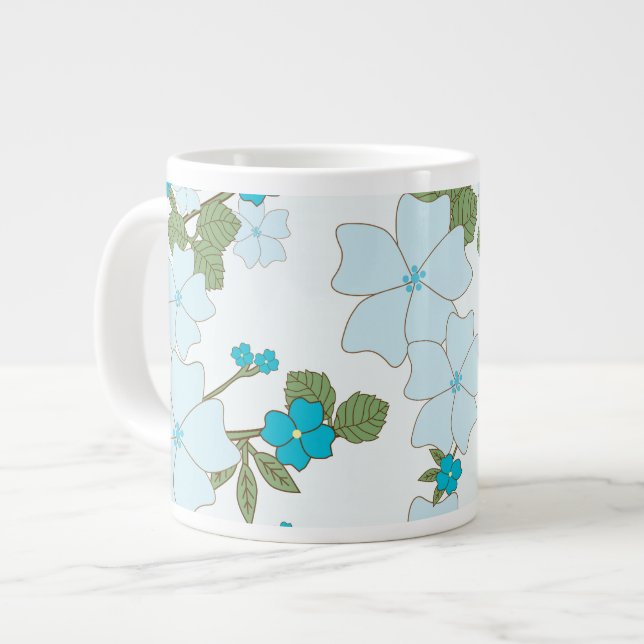 Taza De Café Gigante Flores Azules, Patrón Floral, Patrón De Flores (Izquierda)