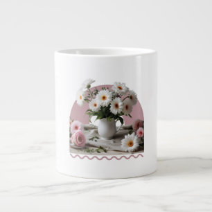 Taza De Café Gigante Flores blancas y rosas