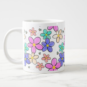 Taza De Café Gigante flores brillantes arcoíris coloridas abejas floral