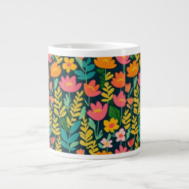 Taza De Café Gigante Flores coloridas y vívidas