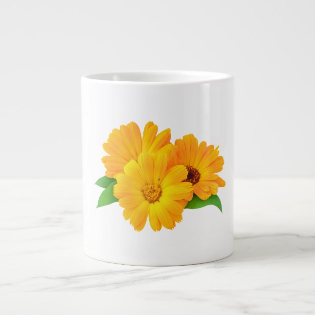 Taza De Café Gigante Flores de Calendula Arregladas (Frente)