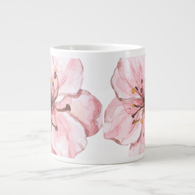 Taza De Café Gigante Flores de Cerezo Rosadas Ilustradas a Mano (Frente)