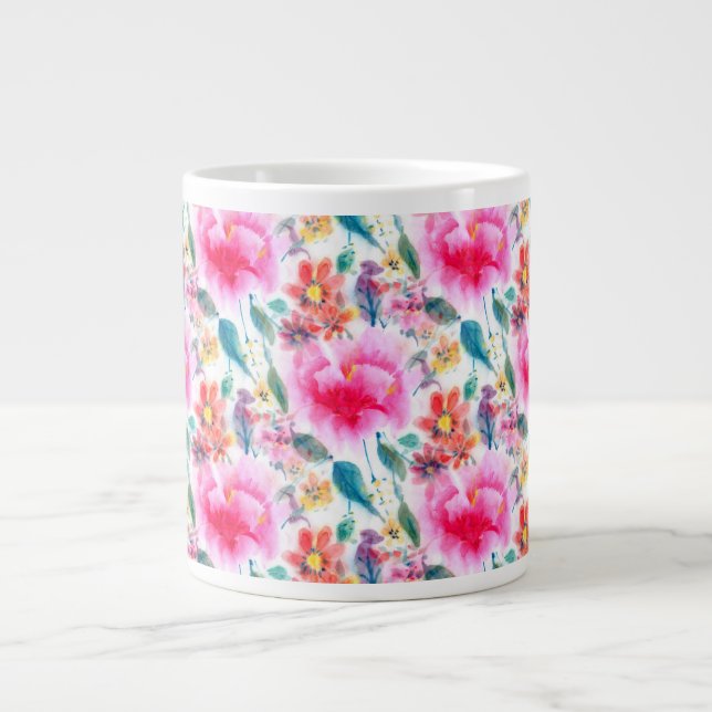 Taza De Café Gigante Flores de color claro (Frente)