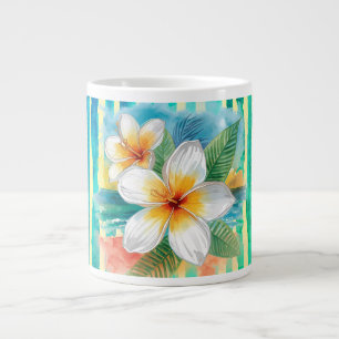Taza De Café Gigante Flores de Frangipani, patrón de línea amarilla tur
