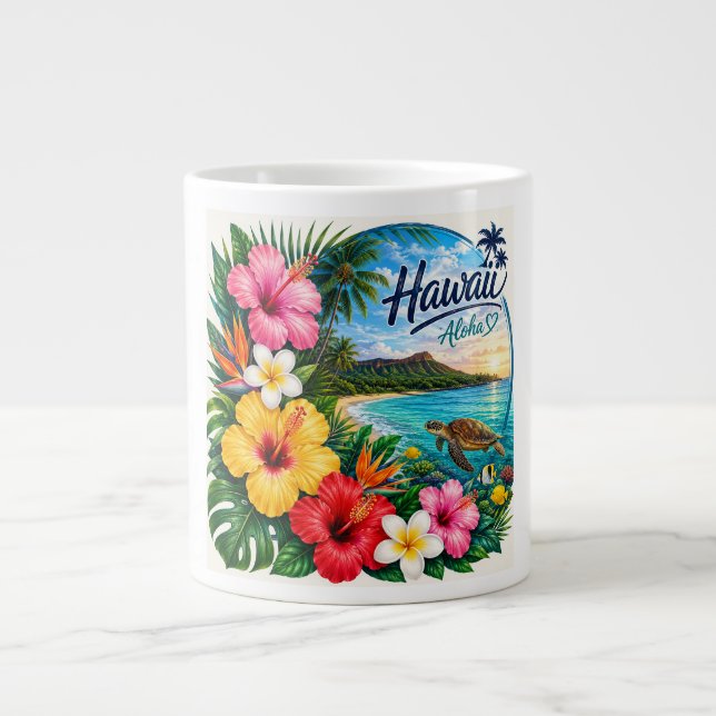 Taza De Café Gigante Flores de Hawái (Frente)