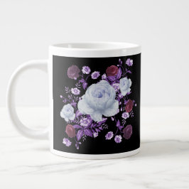 TAZA DE CAFÉ GIGANTE FLORES DE LILA, FONDO NEGRO