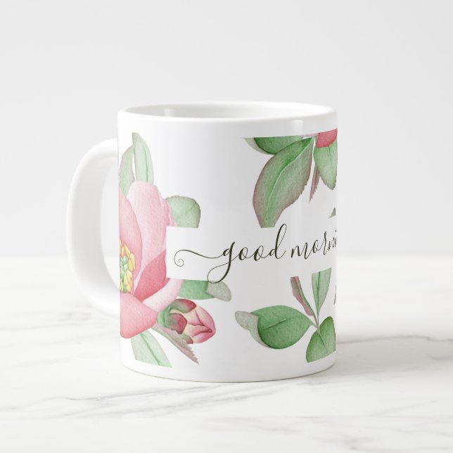 Taza De Café Gigante Flores de magnolia de primavera alegres, Buenos dí (Izquierda)