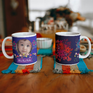 Taza De Café Gigante Flores de nombre y foto personalizadas