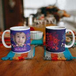 Taza De Café Gigante Flores de nombre y foto personalizadas
