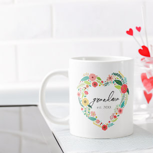 Taza De Café Gigante Flores elegantes en forma de corazón Abuela Est