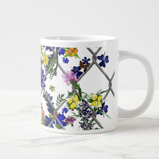 Taza De Café Gigante Flores en una cerca (Derecha)