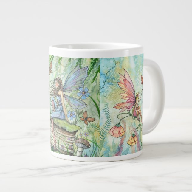 Taza De Café Gigante Flores Fantasía Arte Jumbo Mug (Derecha)