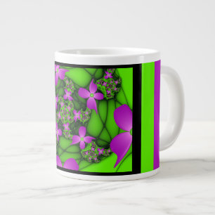 Taza De Café Gigante Flores fractales abstractas modernas neón rosa ver