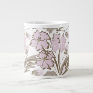Taza De Café Gigante Flores grises y lilas.
