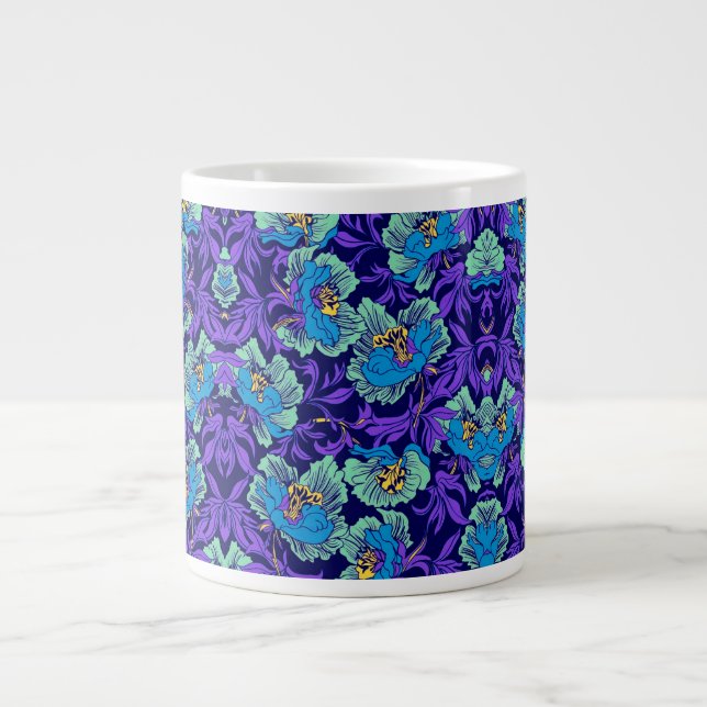Taza De Café Gigante Flores moradas y azules William Morris (Frente)