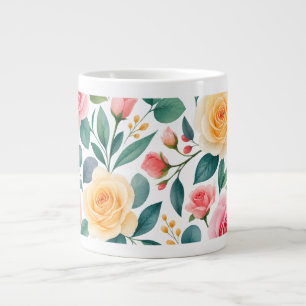 Taza De Café Gigante Flores Pastel Diseño Floral Botánico Vintage Suave