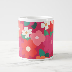 Taza De Café Gigante Flores Retro Coloridas Lindas