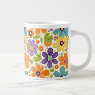 Taza De Café Gigante Flores retro Naranja Lilac y Verde