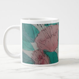 Taza De Café Gigante flores rosadas contemporáneas y hojas florales