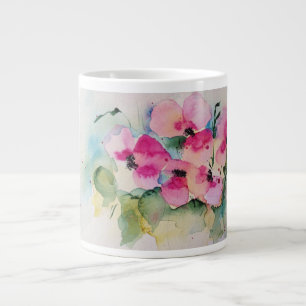 Taza De Café Gigante Flores rosadas en acuarela